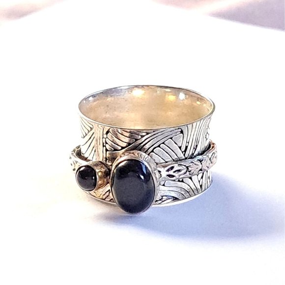 Black Onyx Sterling Silver Mediation Fidget Spinner Ring - Picture 12 of 13
